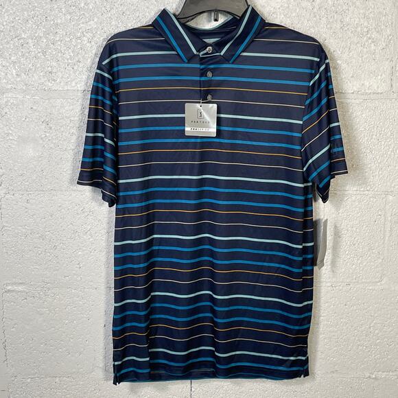 PGA TOUR Men's Fine Line Print Short Sleeve Golf Polo Shirt blue large - Picture 2 of 9